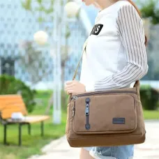 Vintage Canvas Crossbody Bag for Men Adjustable Strap Large Capacity Multi-Layer Zipper Messenger Bags for Outdoor Sports Travel