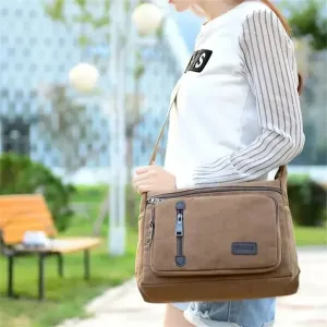 Vintage Canvas Crossbody Bag for Men Adjustable Strap Large Capacity Multi-Layer Zipper Messenger Bags for Outdoor Sports Travel