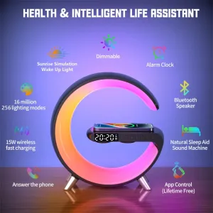 15W 10W 7.5W 5W Multifunctional Wireless Charger Alarm Clock Speaker RGB Light Fast Charging Station for iPhone 15 14 13 for Huawei Mate60 Pro for Samsung Galaxy S23 for Xiaomi 13pro