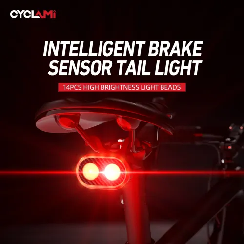 CYCLAMCY200 Smart Bike Brake Sensing Rear Light 600mAh Battery IPX6 Waterproof LECharging Taillight Warning Back Light for Night Cycling