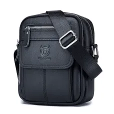 BULLCAPTAIN Men's Casual Shoulder Bag High Quality Business Messenger Bag Cowhide Leather Mini Pocket Large Capacity Bag for Men
