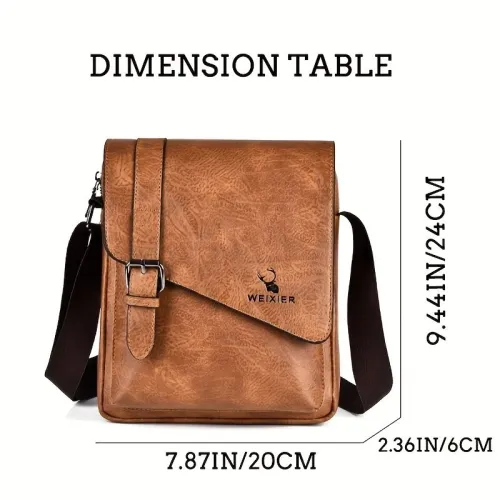 WEIXIER Men's Business Shoulder Bag Large Capacity, Waterproof Messenger Crossbody Bag, Casual Fashion PU Leather Backpacks Bag