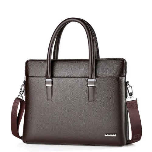 Men's Business Leather Briefcase Solid Simple Fashion 14'' Laptop Handbag Waterproof Large Capacity Shoulder Crossbody Bag