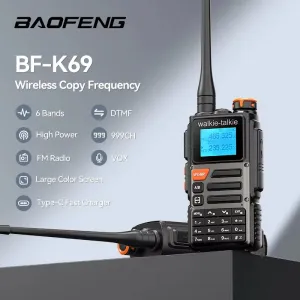 Baofeng BF-K69 High Power Walkie Talkie Multi-Band Wireless Copy Frequency 999CH Type-C AM FM DTMF NOAA Portable 2 Way Ham Radios