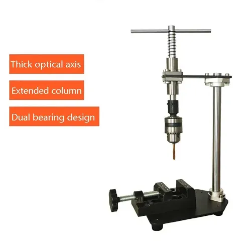 Manual Vertical Tapping Machine Slide Rail Diameter 12MM Clamping Range 1.5-10MM Adjustable Tap Wrench Desktop Rocking Probe Arm Metal Construction Black Vise Attached