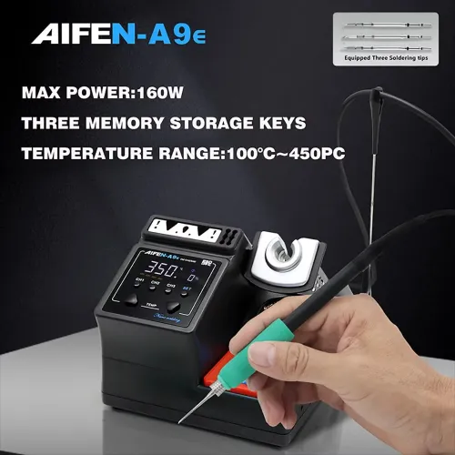 AIFEN A9E Soldering Station 160W 100C-450C Adjustable Temperature Rework Station T245 Handle with Cleaning Tools and Multi Compatible Soldering Tips