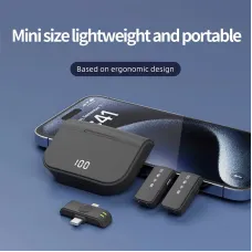 H61 1 to 2 Wireless Lavalier Microphone with iP/Type-C Dual Interface Receiver Digital Display Noise Cancelling Omnidirectional Lapel Mic for Live Broadcast Mobile Phone Tablet