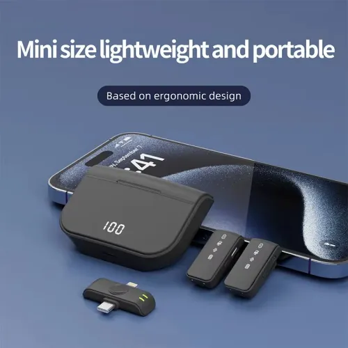 H61 1 to 2 Wireless Lavalier Microphone with iP/Type-C Dual Interface Receiver Digital Display Noise Cancelling Omnidirectional Lapel Mic for Live Broadcast Mobile Phone Tablet