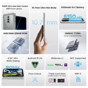 DOOGEE Blade10 Pro Energy 32GB 256GB Gemini AI 50MP Camera 6.56 inch 90Hz IPS Android 15 NFC 6150mAh Unisoc T7250 Octa Core IP68 IP69K Waterproof 4G Rugged Smartphone