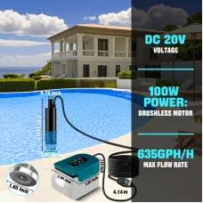 Portable Water Transfer Pump 100W Brushless Motor for Makita Battery 635GPH 20V Cordless Garden Pool Basement Flood Drainage