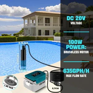 Portable Water Transfer Pump 100W Brushless Motor for Makita Battery 635GPH 20V Cordless Garden Pool Basement Flood Drainage