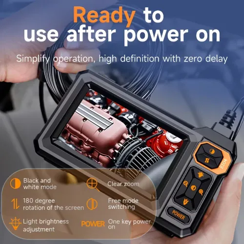 4.3 inch Industrial HD Endoscope Camera Video IPS Display Screen Digital Car Repair Maintenance Machine Inspection Blockage Removal 8 LED Adustable Lights IP67 Waterproof Oilproof