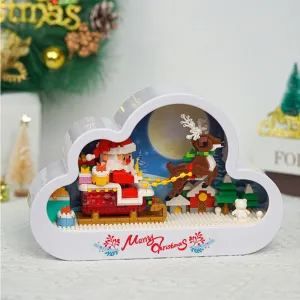 3009 Santa Sleigh DIY Cloud Frame Mini MOC Building Blocks Kit Christmas Decoration LED Night Light Creative Merry Christmas Gift