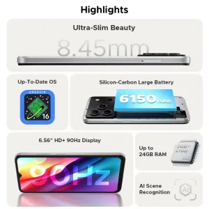 DOOGEE Note56 24GB 64GB 8MP Camera 6.56 inch 90Hz 6150mAh Android 16 UNISOC SC9863A Octa Core 4G Smartphone