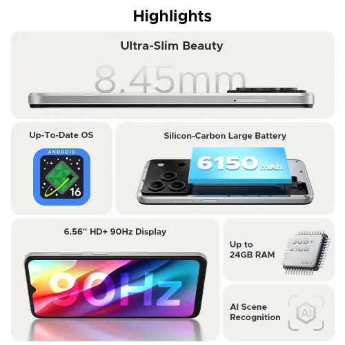 DOOGEE Note56 24GB 64GB 8MP Camera 6.56 inch 90Hz 6150mAh Android 16 UNISOC SC9863A Octa Core 4G Smartphone