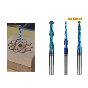 1/4 Inch Shank 3D CNC Router Bit Tungsten Steel Cutting Tool HRC93 Hardness for Precision Carving Engraving