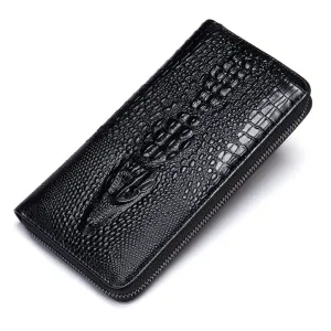 Ekphero Crocodile Print Men's Genuine Leather Wallet RFID Blocking Long Card Holder Purse Multi Card Slots Card Case Vintage Money Clip