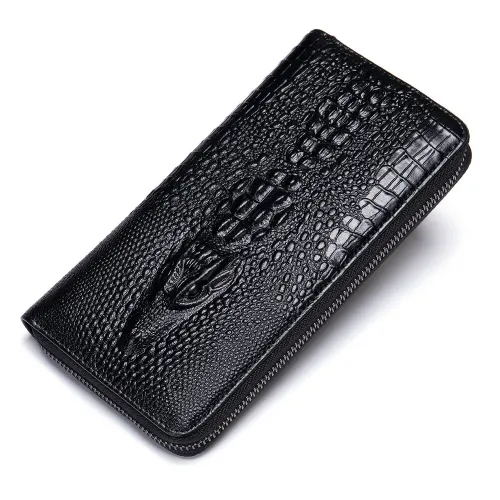 Ekphero Crocodile Print Men's Genuine Leather Wallet RFID Blocking Long Card Holder Purse Multi Card Slots Card Case Vintage Money Clip