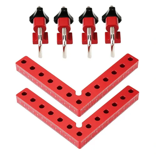 4PCS VEIKO 140mm x 140mm 90 Degree Right Angle Clamps Positioning Squares MM/Inch Scale Aluminum Alloy Woodworking Carpenter Corner Clamping for Picture Frame Cabinet Drawer