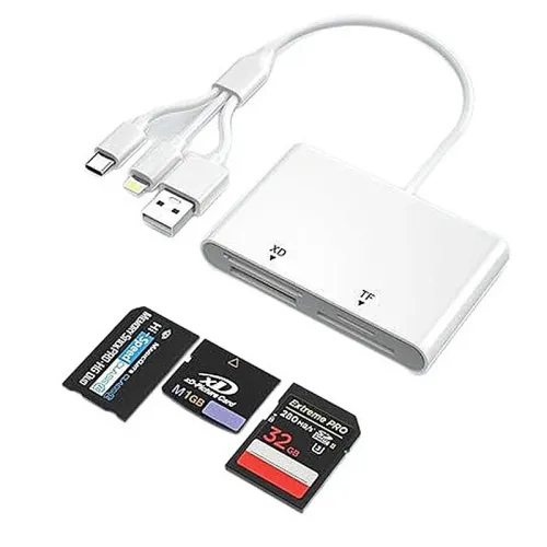 Rocketek AP554 4-in-1 SD/TF/MS/XD Card Reader 480Mbps USB-A/USB-C/iP Interface Plug and Play for iPhone Android Windows