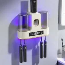 Smart Toothbrush Sterilizer UV Light Toothbrush Holder Toothpaste Squeezer Dispenser Wall Mounted UV Sterilization Drying Toothbrush Storage Rack