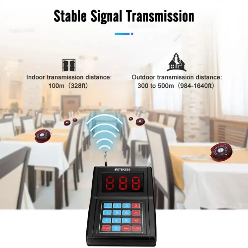 Retekess TD165 1-to-10 Vibrator Restaurant Pager System CoastersBeeper Buzzer Bell Receivers for Food Truck Bar Coffee Church Hotel