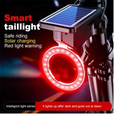 Bikight Solar Bike Taillight Light Sensor 3 Light Modes Waterproof Round Heart Shape Bicycle Rear Light for Night Cycling