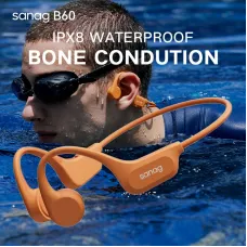 Sanag B60 ProMax True Bone Conduction Earphone bluetooth 5.3 HiFi 3D Stereo 64GB Memory IPX8 Waterproof Sport Neckband Earphone with Mic