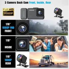 3 Channel WiFi Car Dash Cam HD Video Recording with Night Vision High-Definition Screen Car DVR Night Vision 1920*1080P