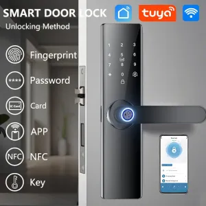 Z17 Tuya Smart Door Lock Fingerprint Keyless Entry WiFi Enabled Digital Code Deadbolt with Alarm Anti Peep Password IC Card Key Unlock Door Lock for Home Security