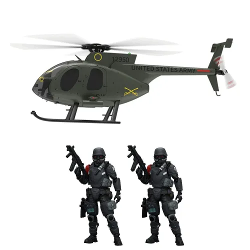 Eachine E220S MD500 2.4G 9CH GPS Optical Flow Localization TOF LiDAR Altitude Hold 1:16 Scale Flybarless RC Helicopter RTF 2 Batteries Version with 2PCS JOYTOY 1/25 XS-01 Night Raid Pilot Model