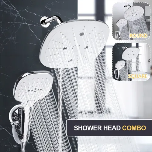 6Pcs Rainfall Shower Head Combo Setting Large Angle-adjustable Shower Set Square Round Water-saving Pressurized Top Spray