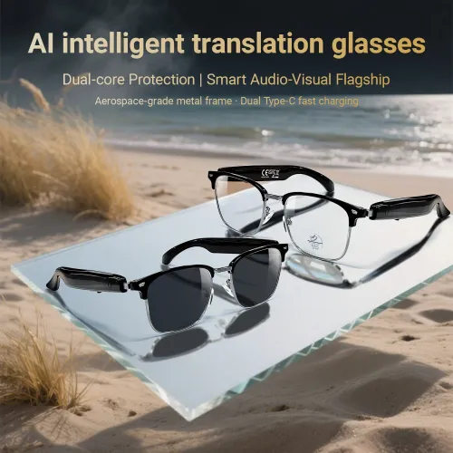 F20 Smart AI Translation Glasses Real Time Translator 100+ Language bluetooth 5.4 Hands Free Call Music Anti Blue Light/UV Protection Touch Control Smart Audio Glasses Dual Type-C Charging Interface