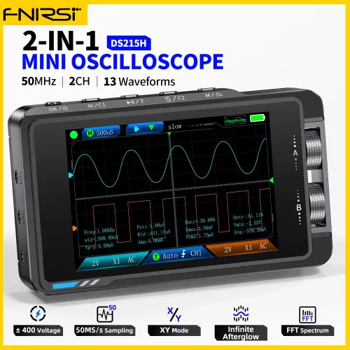 FNIRSI DS215H 2 in 1 Digital Oscilloscope 50MHz Bandwidth 250MSa/s Dual Channel Portable with Signal Generator