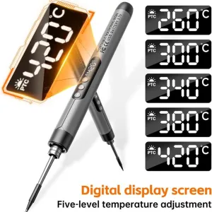 Cordless USB Digital Soldering Iron Adjustable Temperature Type-C Interface Fast Heating Soldering Tool Portable Welding Kit for Circuit Board Electrical Repair Crafting Jewelry 30 Minutes Operation