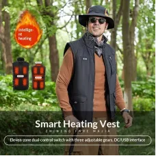 TENGOO HV-11B Unisex 11 Zones Heating Vest 3-Gears Heated Sleevelless Jackets USB Electric Thermal Clothing Winter Warm Vest Outdoor Heat Coat Clothing