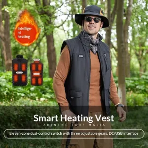 TENGOO HV-11B Unisex 11 Zones Heating Vest 3-Gears Heated Sleevelless Jackets USB Electric Thermal Clothing Winter Warm Vest Outdoor Heat Coat Clothing