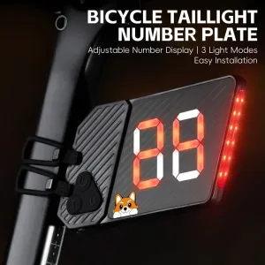 WESBIKING License Plates Shaped Bicycle Taillights Adjustable Number 3 Lighting Modes Type-Charging Waterproof Bike Rear Light for MTB Night Riding Safety