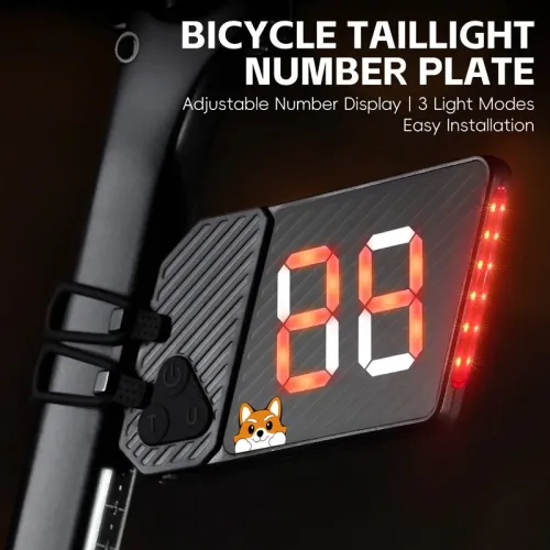 WESBIKING License Plates Shaped Bicycle Taillights Adjustable Number 3 Lighting Modes Type-Charging Waterproof Bike Rear Light for MTB Night Riding Safety