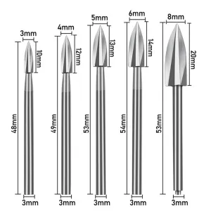 5Pcs Wood Carving Drill Bits HSS Engraving Drill Bit Set Solid Carbide Root Milling Grinder Burr Precise Woodworking Carve Tools
