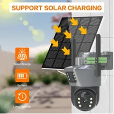 V380 4G Solar Dual-Lens Security Camera 4MP IP66 Weatherproof 12000mAh Battery Two-Way Audio PTZ Control Night Vision 4G Auto Tracking