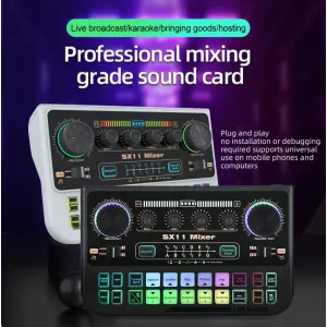 FUHAM SX11 Professional Mixing Grade Sound Card Audio Interface Sound Card 48V Power Live Streaming Recording Podcast Studio for YouTube Computer/Phone Sound Card Plug and Play