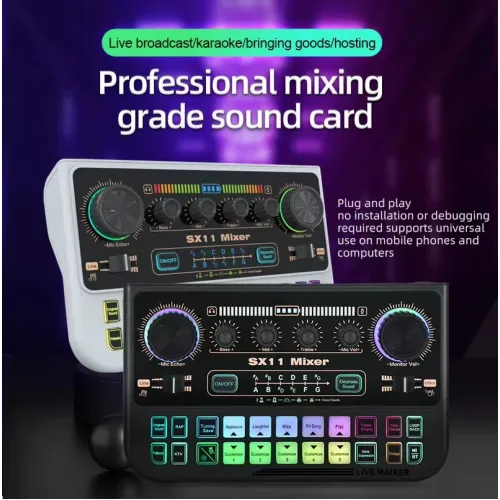 FUHAM SX11 Professional Mixing Grade Sound Card Audio Interface Sound Card 48V Power Live Streaming Recording Podcast Studio for YouTube Computer/Phone Sound Card Plug and Play