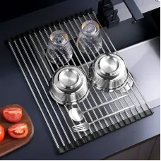 12/15 Tube Foldable Kitchen Sink Drainer Stainless Steel Vegetable Fruit Bowls Dishes Drain RackKitchen Sink Shelf Kitchen Utensils