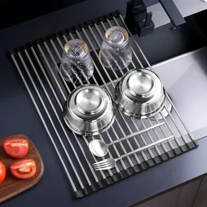 12/15 Tube Foldable Kitchen Sink Drainer Stainless Steel Vegetable Fruit Bowls Dishes Drain RackKitchen Sink Shelf Kitchen Utensils