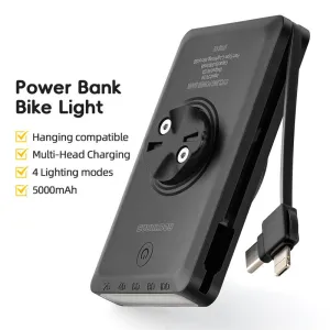 2 in 1 ROCKBRO5000mAh Battery Bike Headlight Type-IPX6 Waterproof 4 Light Modes Power Bank Phone Front Light for Night Cycling Camping