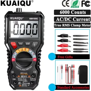 KUAIQU KM195C Digital Clamp Meter 6000 Counts True RMS AC DC Voltage Current Tester 1000V 10A Multimeter Auto Range NCV Continuity Diode Test
