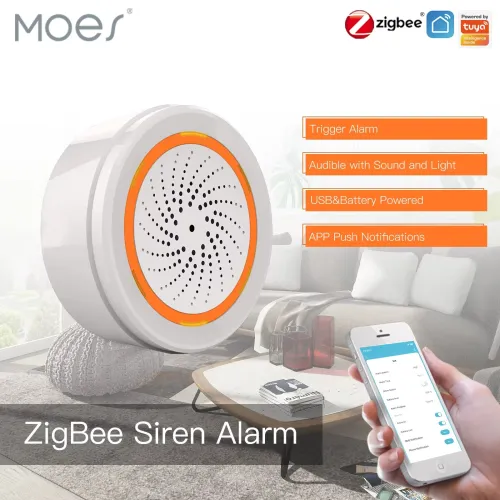 MOES Tuya WiFi/ZigBee3.0 Smart Sound and Light Siren Sensor 90dB Smart Life Siren Home Security System Tuya Gateway Hub Work with Alexa