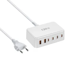 [GaN Tech] Bakeey 120W 6-Port USB PD Charger 2USB-A+4USB-C PD Fast Charging Desktop Charging Station EU Plug for iPhone 16 16 Pro 15 14 13 Pro Max for HUAWEI for SAMSUNG for XIAOMI