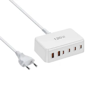 [GaN Tech] Bakeey 120W 6-Port USB PD Charger 2USB-A+4USB-C PD Fast Charging Desktop Charging Station EU Plug for iPhone 16 16 Pro 15 14 13 Pro Max for HUAWEI for SAMSUNG for XIAOMI